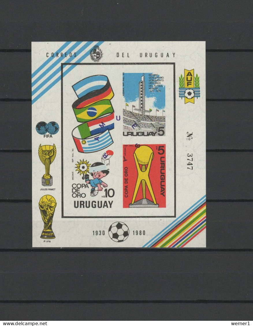 Uruguay 1980 Football Soccer Gold Cup S/s Imperf. With "Muestra" Overprint MNH - Soccer American Cup