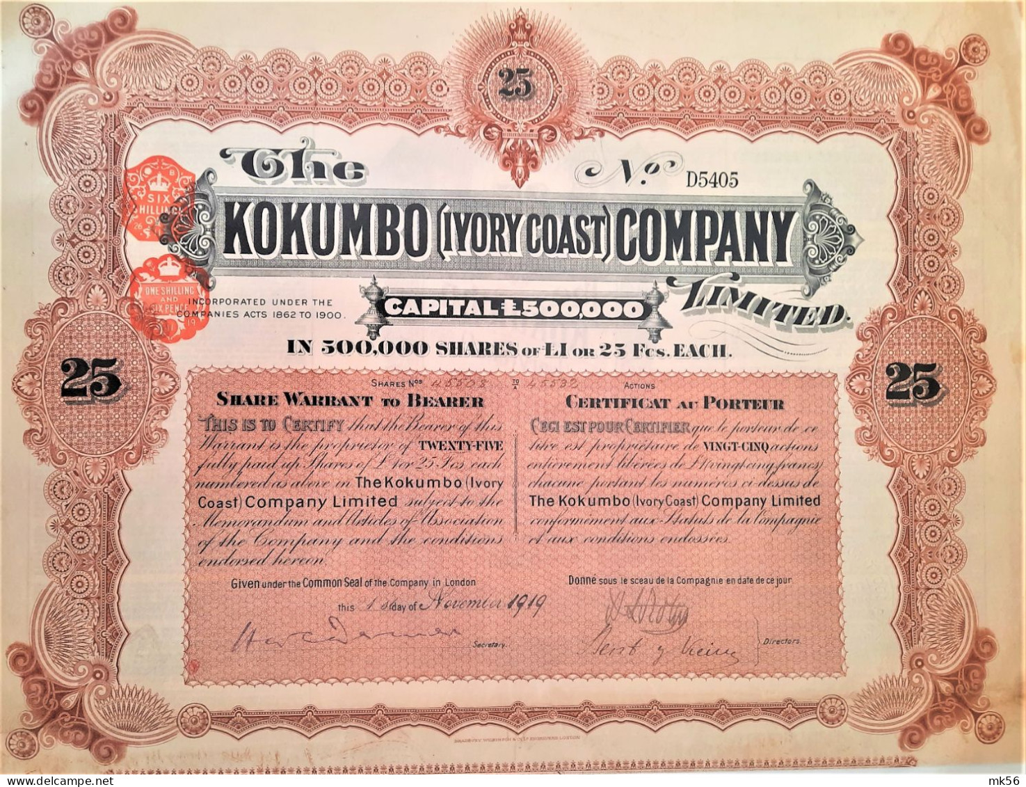 The Kokumbo (Ivory Coast) Company Limited (1919) - Andere & Zonder Classificatie