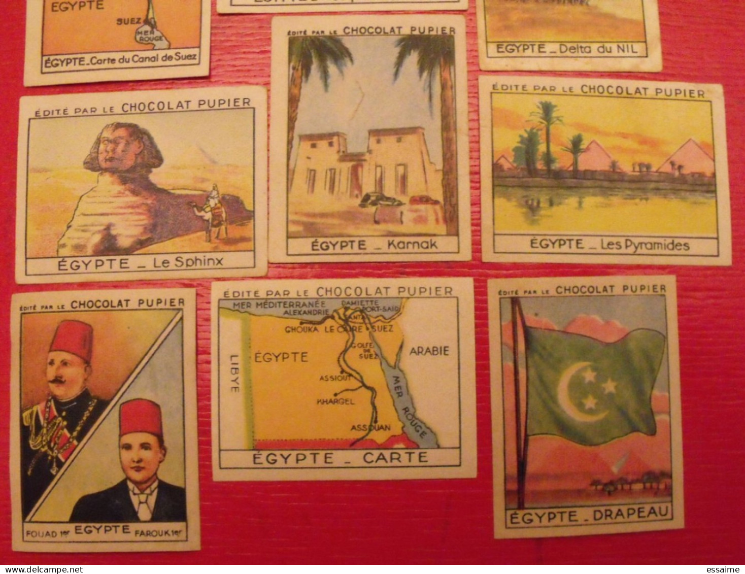 Lot 9 Images Chocolat Pupier. Album Afrique 1950. Egypte Farouk Fouad Pyramides Karnak Sphinx Nil Suez - Other & Unclassified