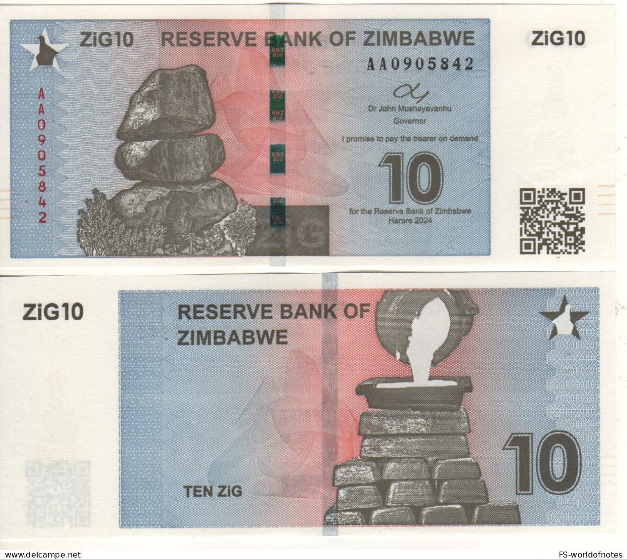 ZIMBABWE.  Newly Issued 10 ZIG.    Dated  2024    PW110    UNC. - Zimbabwe