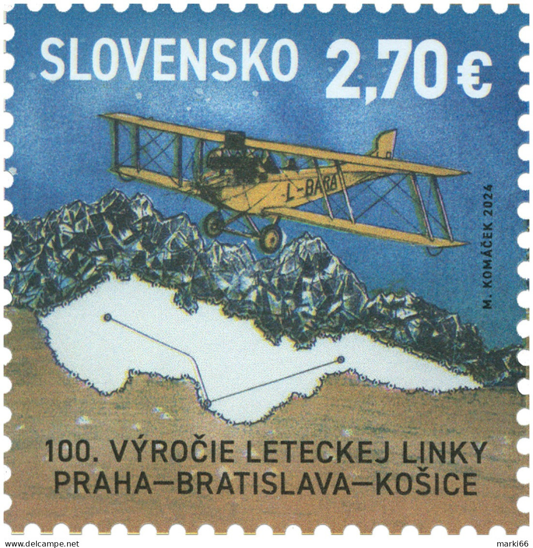 Slovakia - 2024 - Centenary Since Launch Of Airline Route Prague-Bratislava-Kosice - Mint Stamp - Unused Stamps