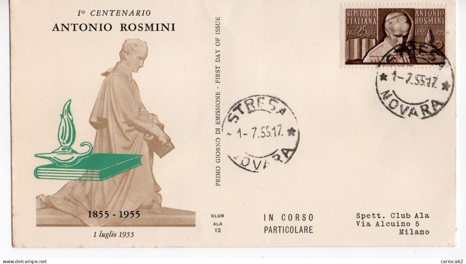 1955 - FDC " ANTONIO ROSMINI " ALA VEDI++++ - FDC