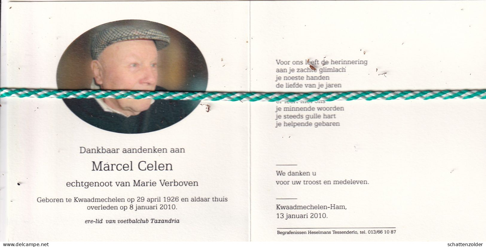 Marcel Celen-Verboven, Kwaadmechelen 1926, 2010. Foto - Obituary Notices
