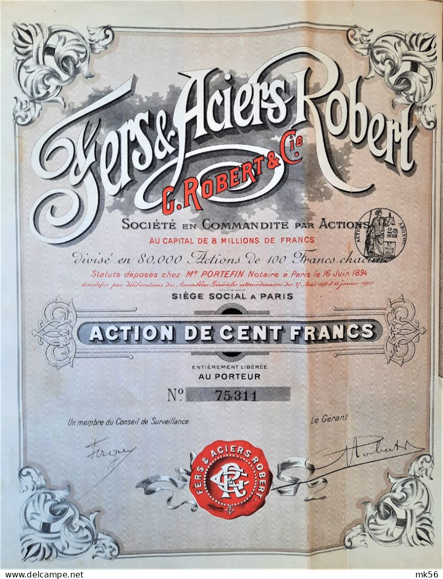 Fers & Aciers Robert - G. Robert & Cie - Société En Commandite Par Actions - Titre De 1894 - Industrial