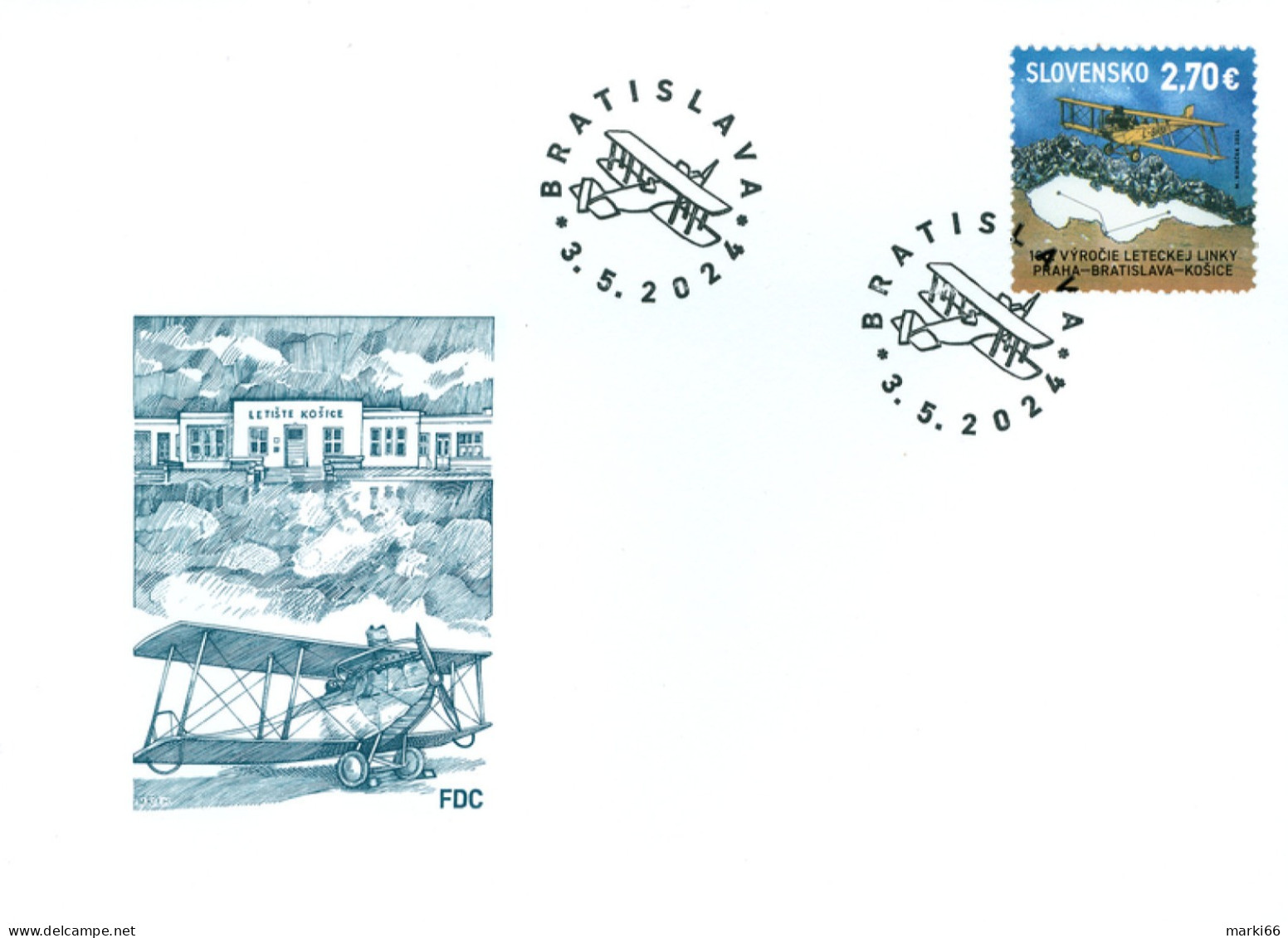 Slovakia - 2024 - Centenary Since Launch Of Airline Route Prague-Bratislava-Kosice - FDC (first Day Cover) - FDC