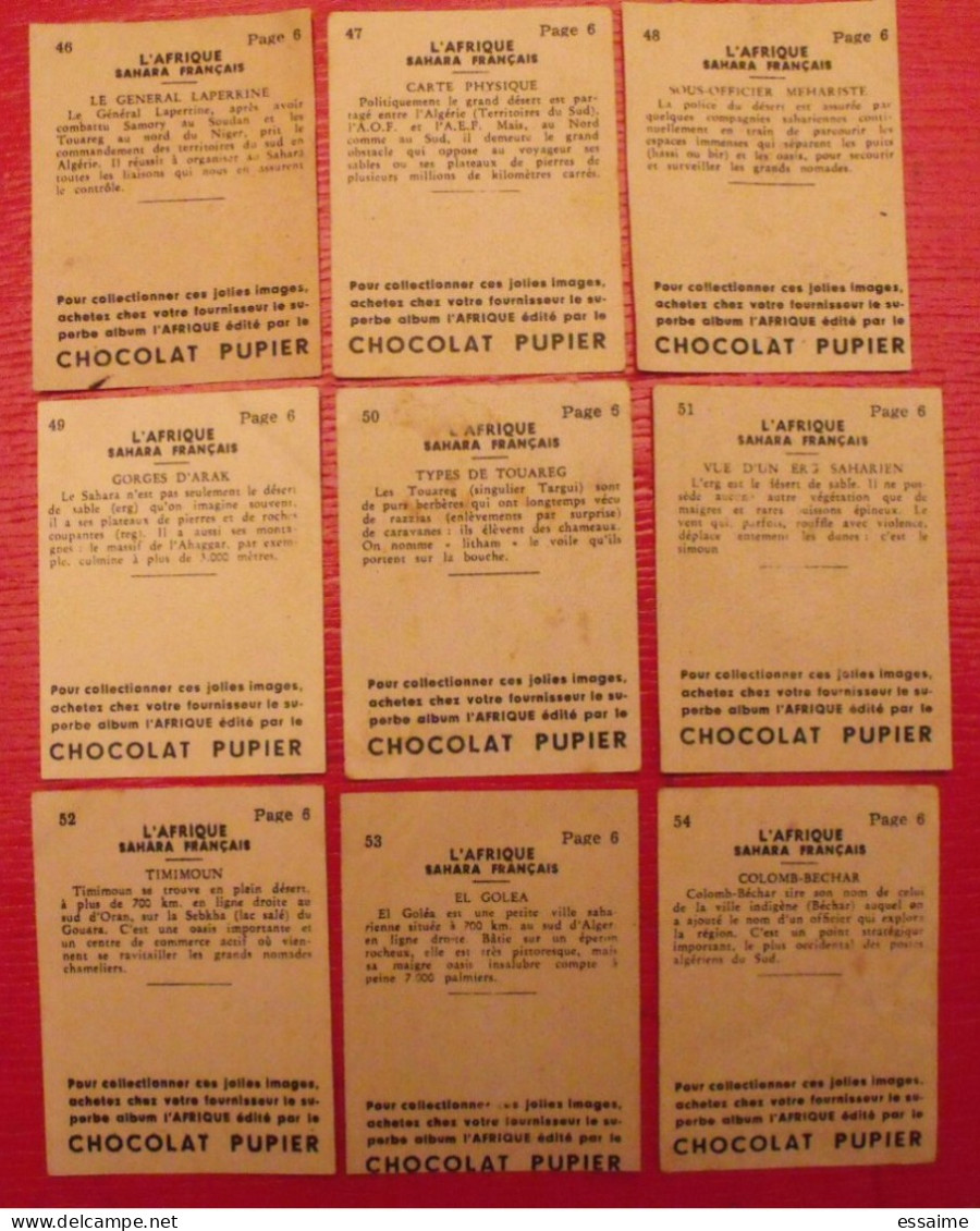 Lot 9 Images Chocolat Pupier. Album Afrique 1950.Sahara Laperrine Hoggar Méhariste Arak Touareg Erg Timimoun - Autres & Non Classés
