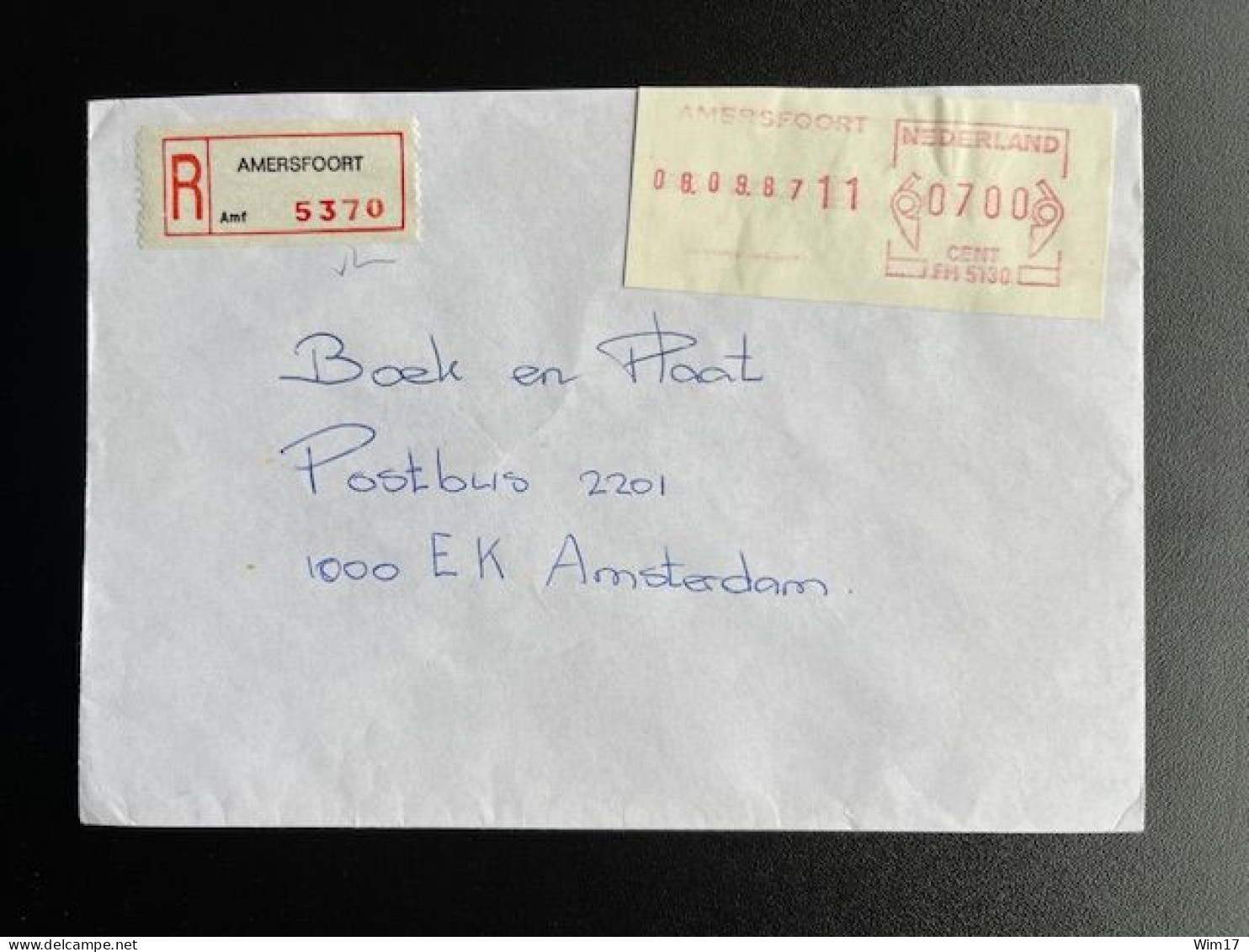 NETHERLANDS 1987 REGISTERED LETTER AMERSFOORT TO AMSTERDAM 08-09-1987 NEDERLAND AANGETEKEND STICKER - Lettres & Documents