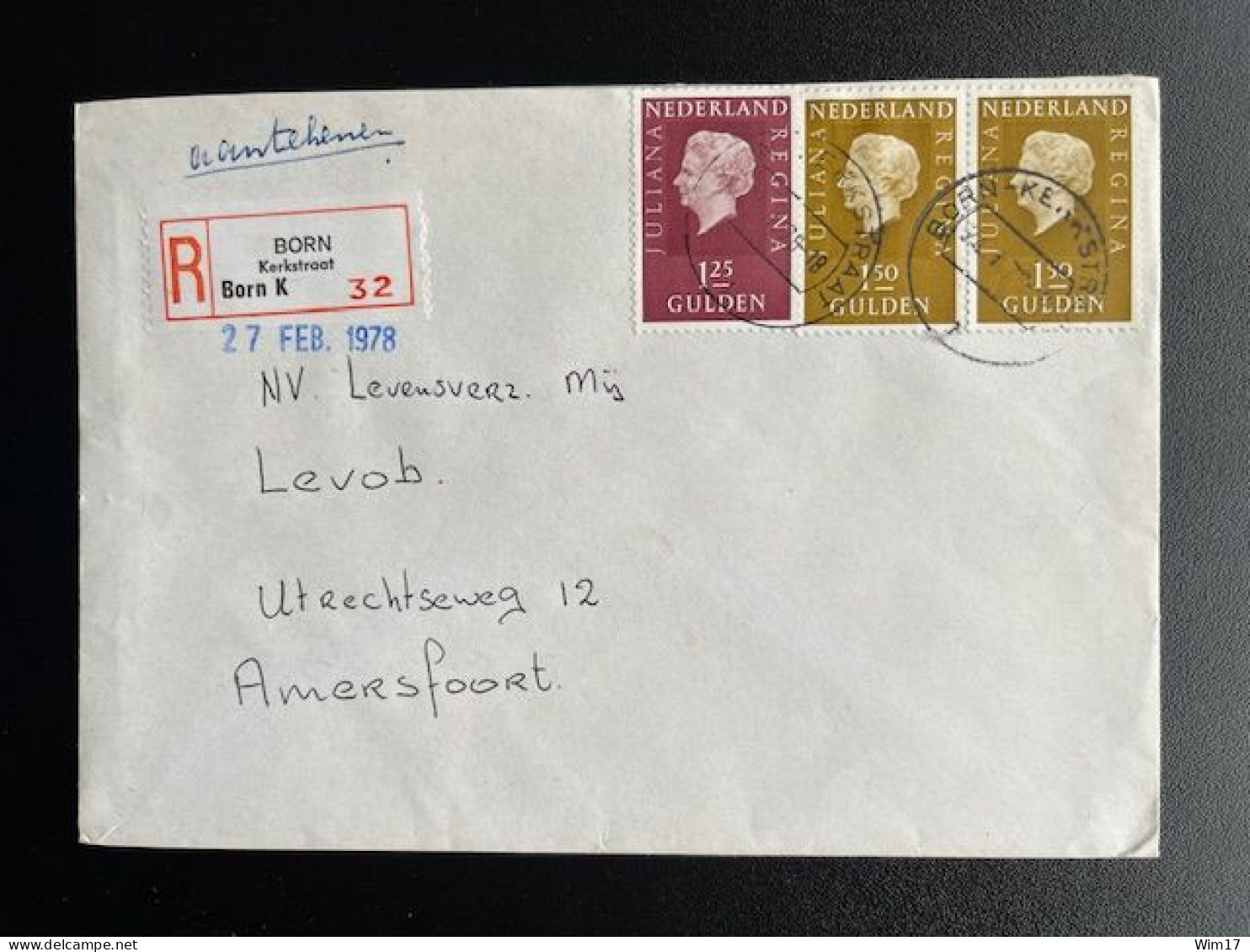 NETHERLANDS 1978 REGISTERED LETTER BORN KERKSTRAAT TO AMERSFOORT 24-02-1978 NEDERLAND AANGETEKEND - Lettres & Documents