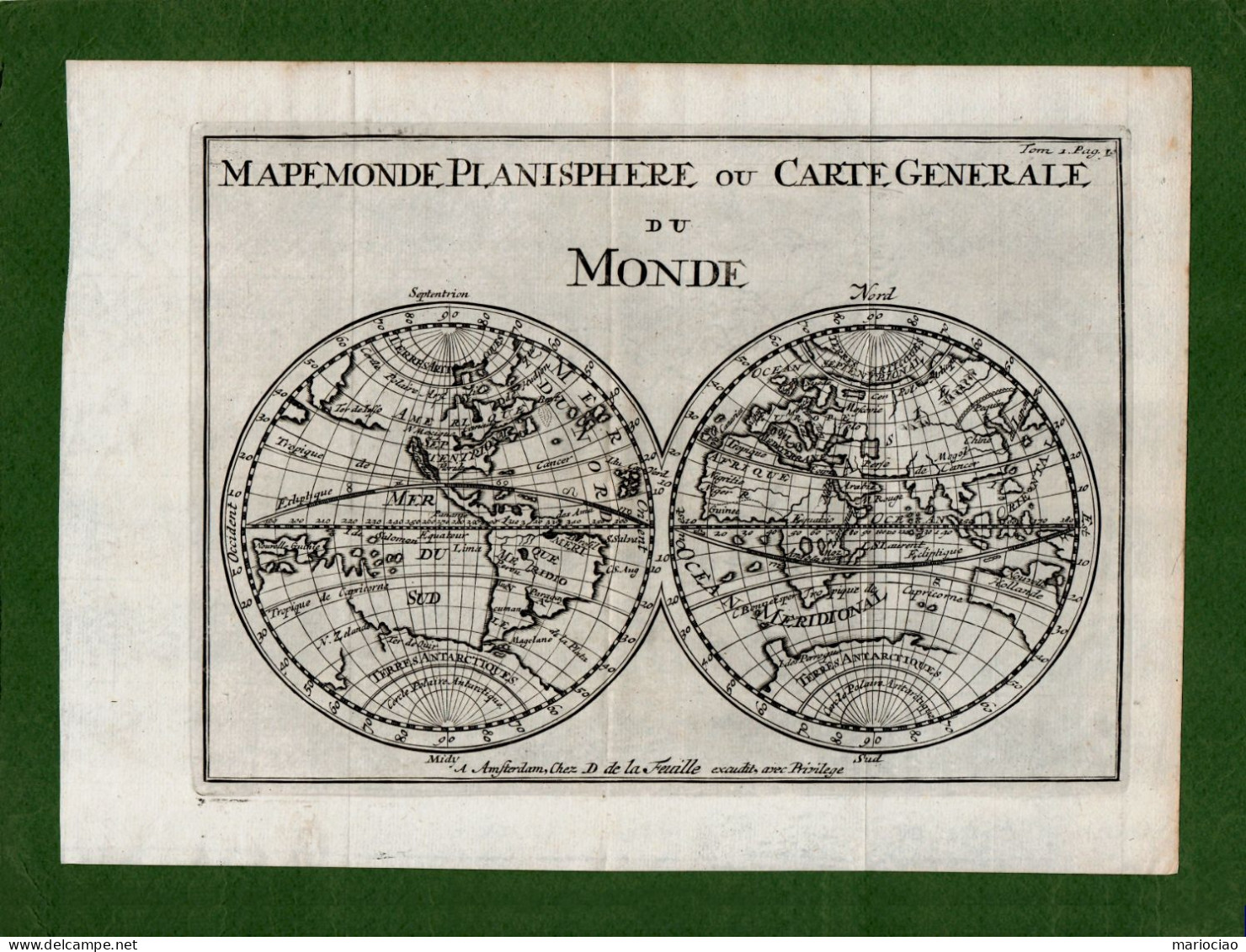 ST-US CALIFORNIA AS ISLAND Mapemonde Planisphere Ou Carte Generale Du Monde 1700~ Daniel De La Feuille - Stiche & Gravuren