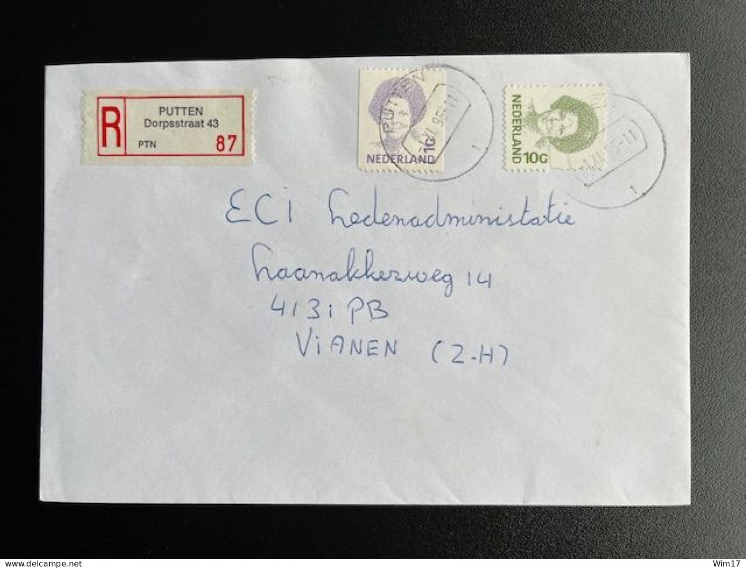 NETHERLANDS 1995 REGISTERED LETTER PUTTEN DORPSSTRAAT TO VIANEN 01-11-1995 NEDERLAND AANGETEKEND - Lettres & Documents