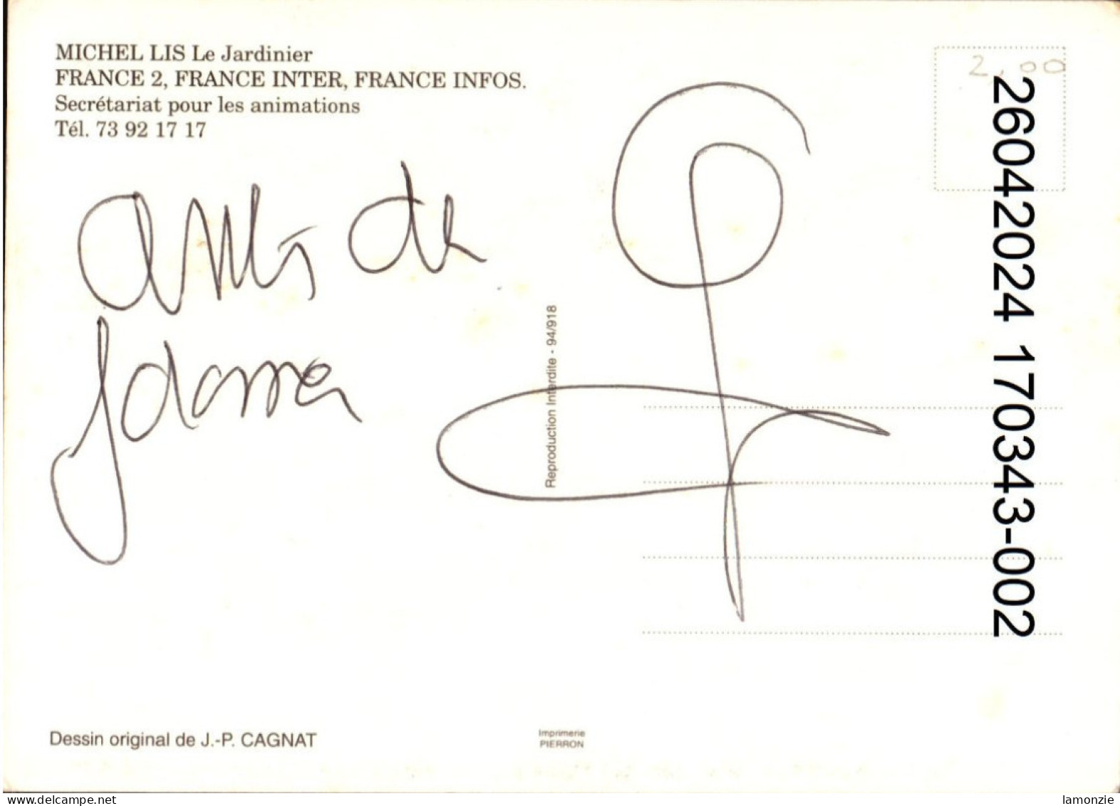 Michel LIS Le Jardunier. - Cpm Illustrée Par J.B. Cagnat Avec Autographe Original.  (scans Recto-verso) - Andere & Zonder Classificatie