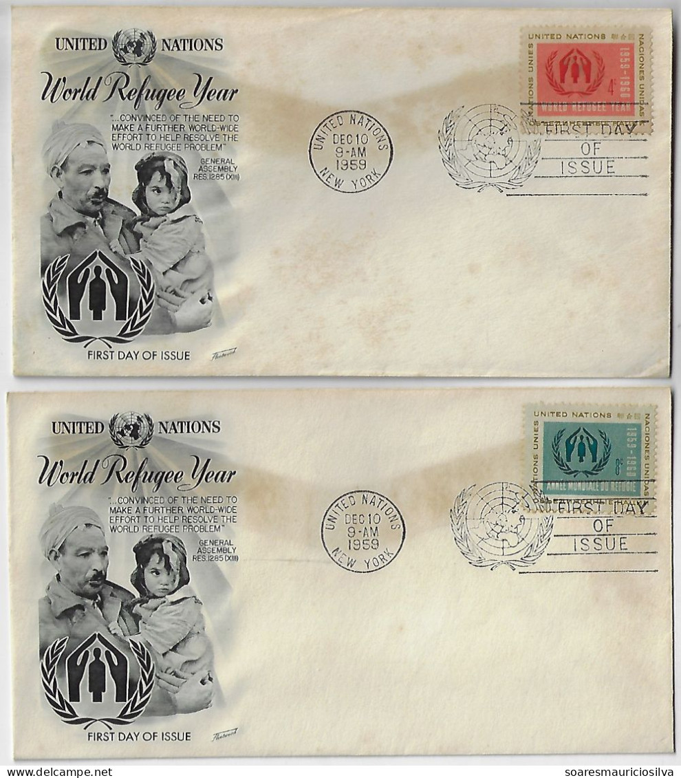 United Nations 1959 Complete Set 2 FDC International Refugee Year 1st Day Cover From New York - FDC