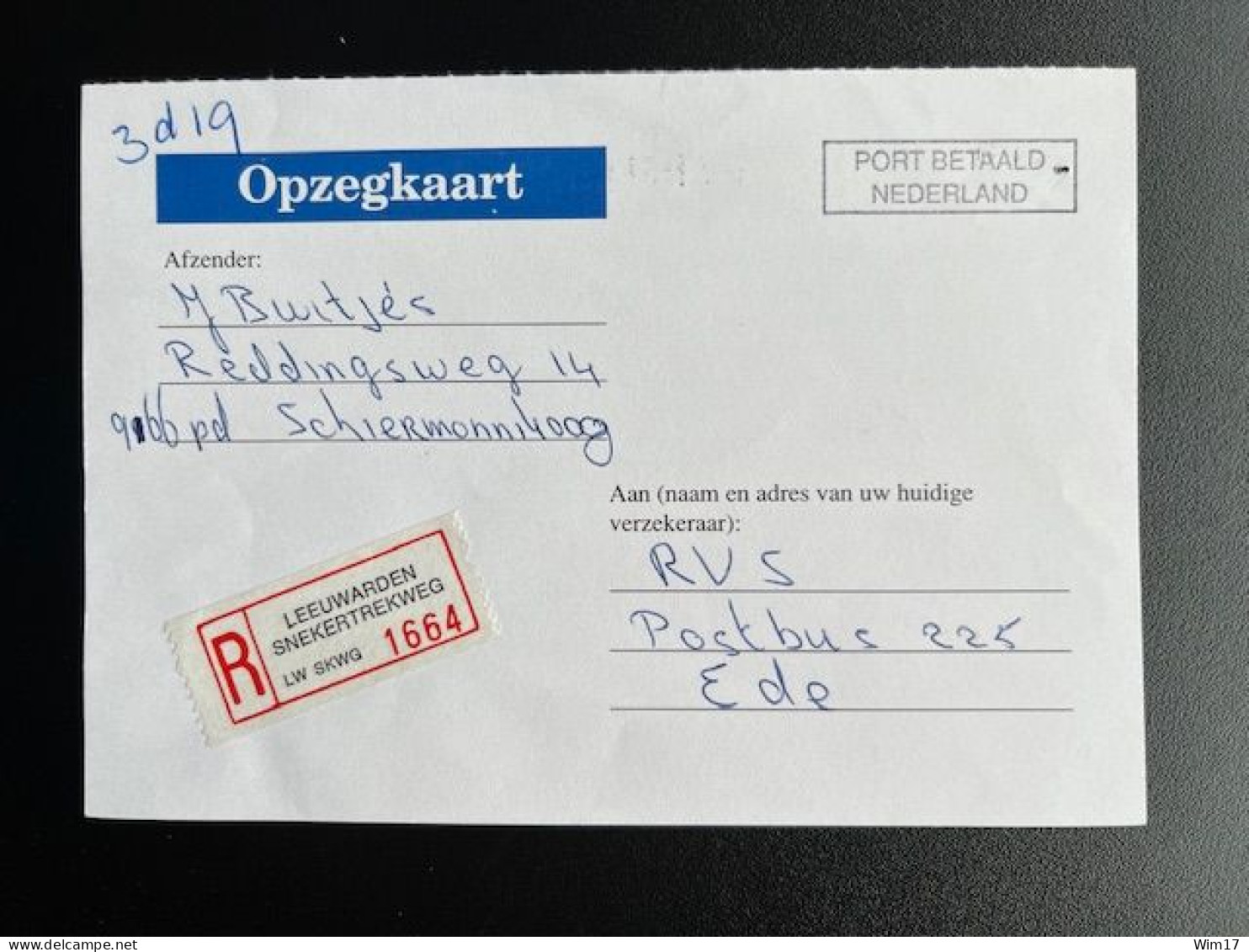 NETHERLANDS 1995 REGISTERED POSTCARD LEEUWARDEN SNEKERTREKWEG TO EDE NEDERLAND AANGETEKEND - Cartas & Documentos
