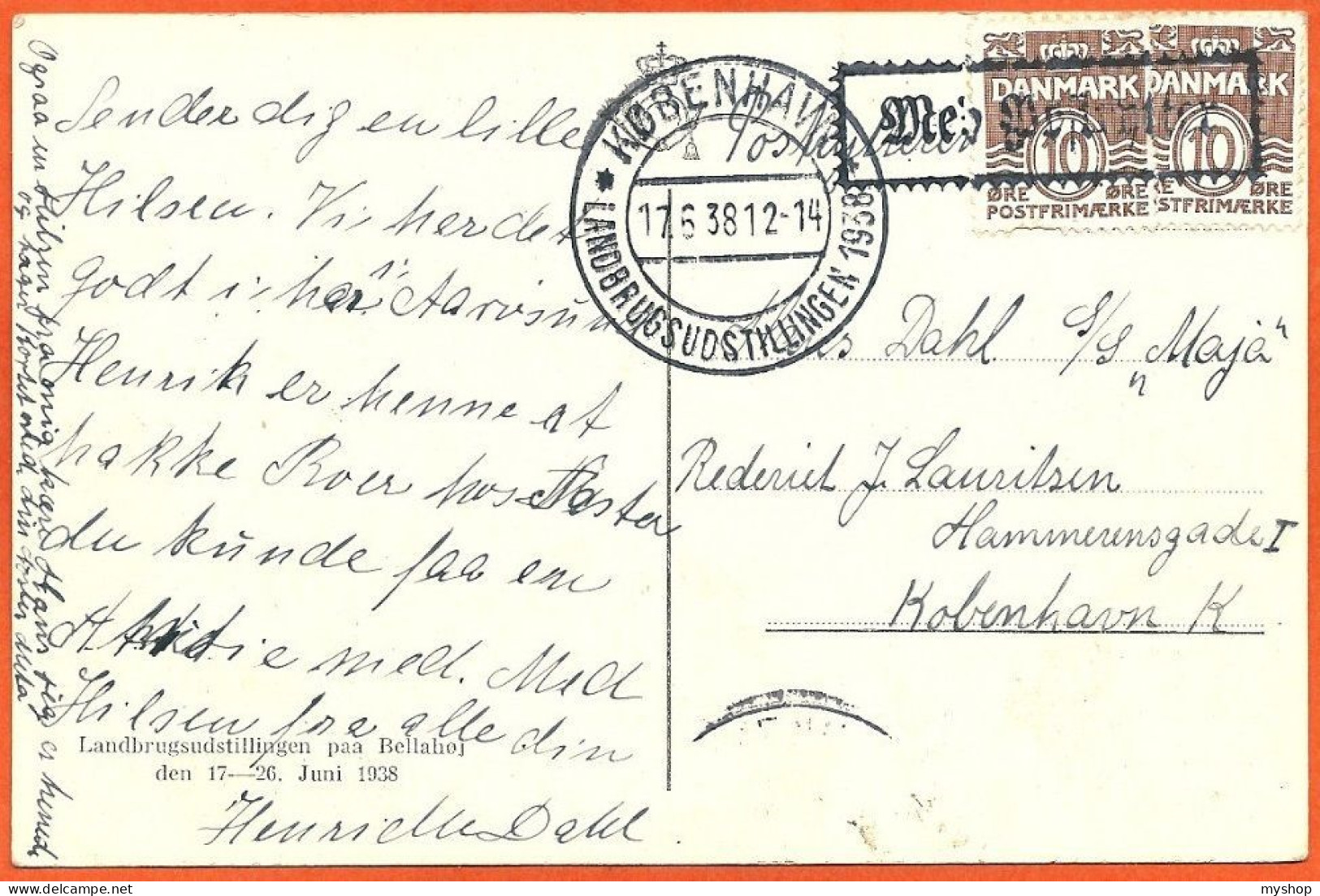 DK137_*  R. CHRISTIANSEN * DANSK RIDENDE POST * DANISH POSTAL SERVICE In OLDE DAYS* LANDBRUGS UDSTILLING STEMPEL 1938 - Postal Services