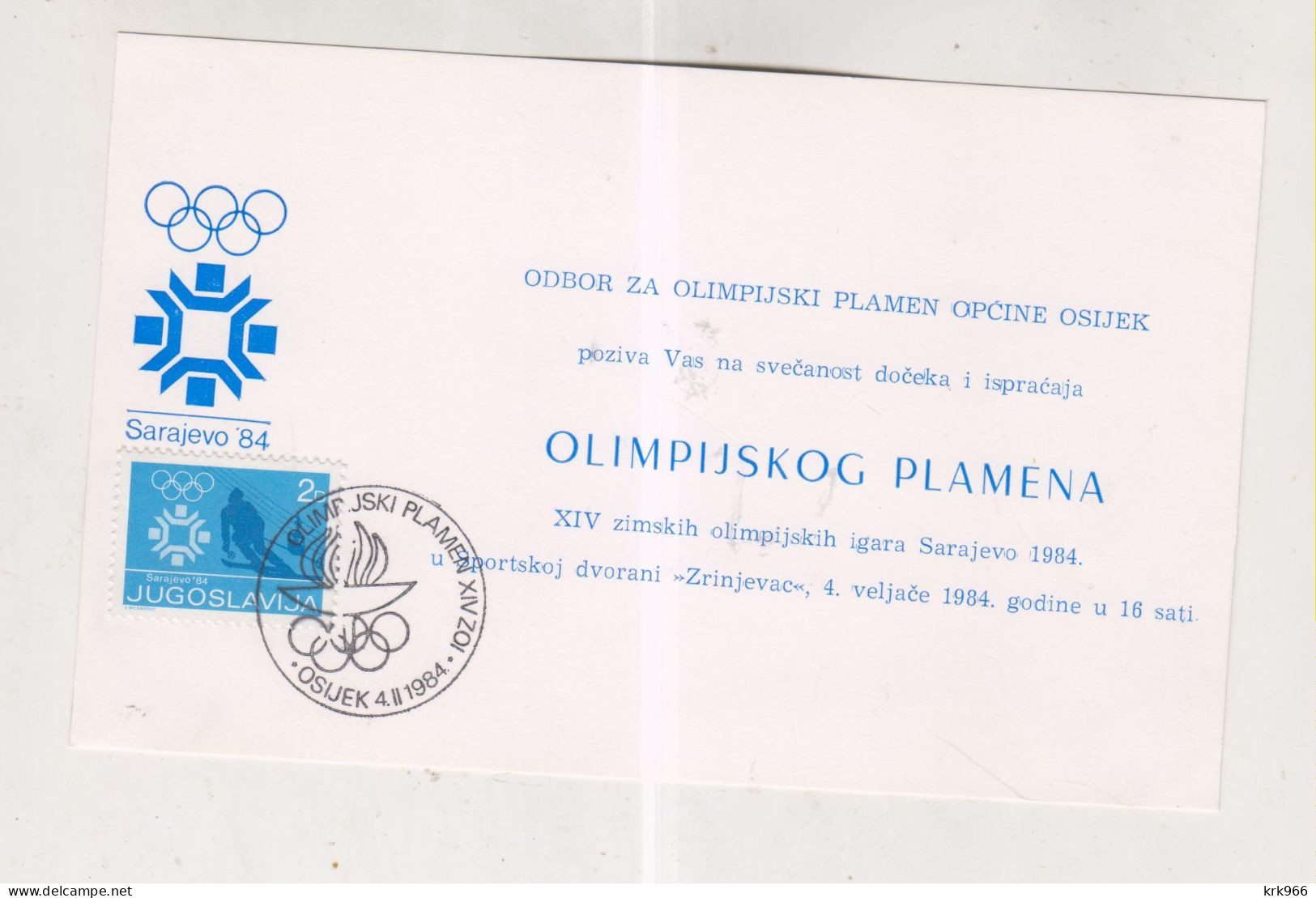 YUGOSLAVIA,1984 OSIJEK OLYMPIC GAMES SARAJEVO Nice Postcard - Covers & Documents
