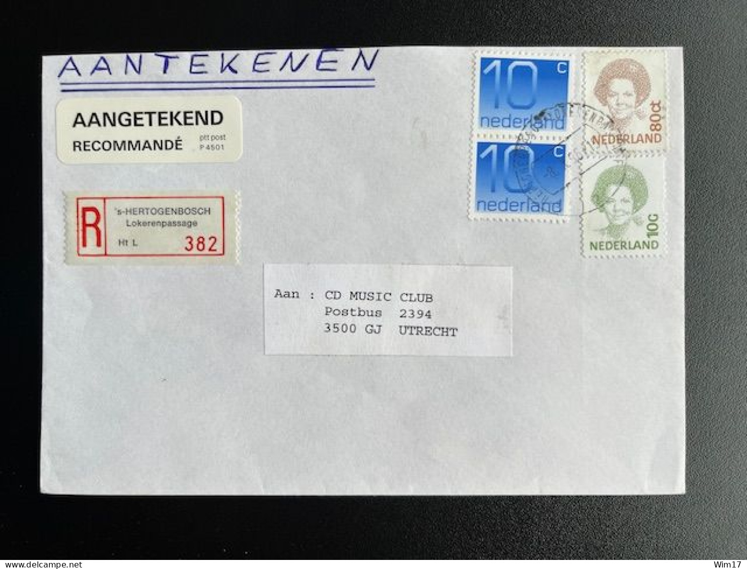 NETHERLANDS 1996 REGISTERED LETTER 'S HERTOGENBOSCH LOKERENPASSAGE TO UTRECHT 08-10-1996 NEDERLAND AANGETEKEND - Covers & Documents