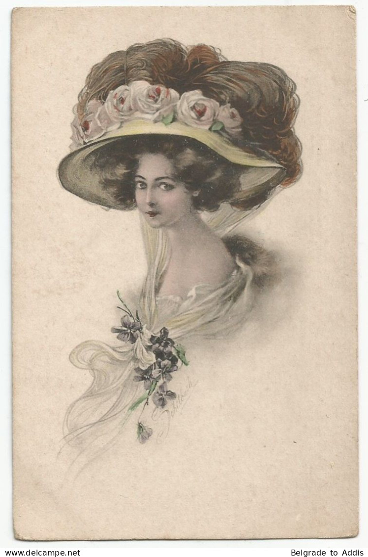 Postcard Oude Postkaart Carte Postale CPA Woman Fashion Women's Hat Femme Mode Féminine Chapeau Schilbach (3) - Schilbach