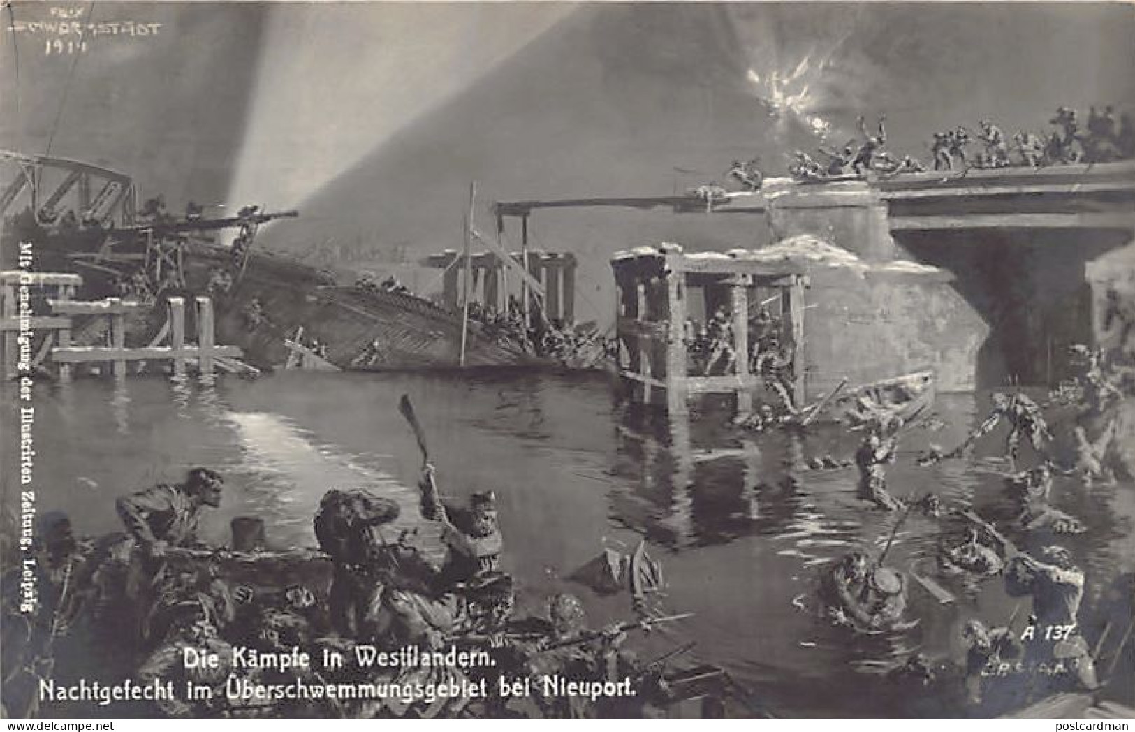 België - NIEUWPOORT (W. Vl.) Nachtelijke Strijd In Het Overstromingsgebied Bij Nieuwpoort - Eerste Wereldoorlog - Nieuwpoort