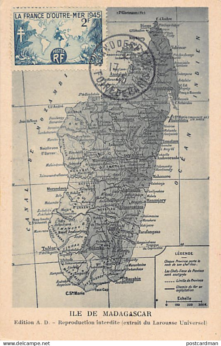 Madagascar - Carte Géographique De La Colonie - Ed. A. D. Larousse Universel  - Madagascar