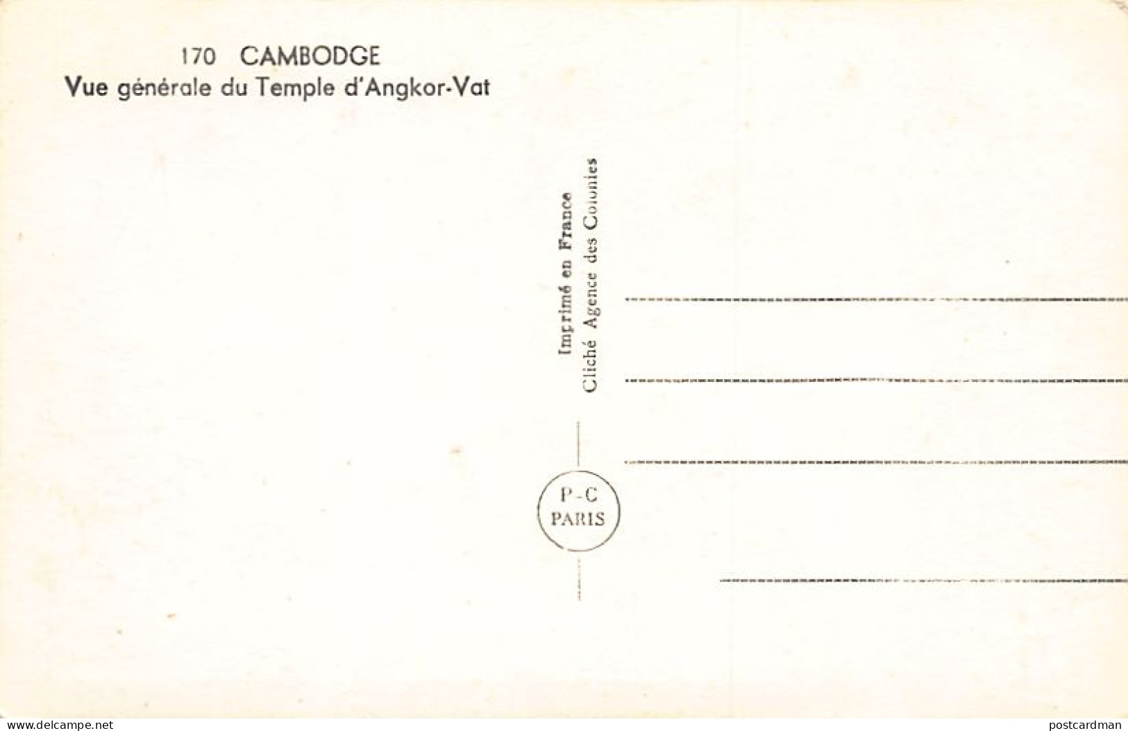 Cambodge - Vue Générale Du Temple D'Angkor-Vat - Ed. P-C Paris 170 - Cambodge