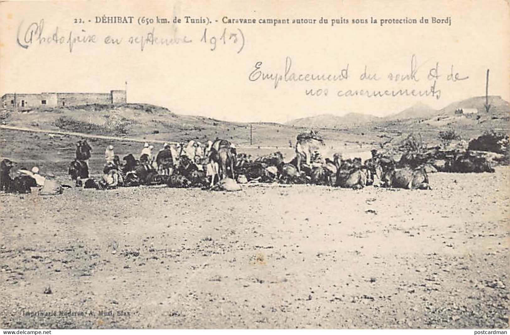 Tunisie - DÉHIBAT - Caravane Campant Autour Du Puits Sous La Protection Du Bordj - Ed. A. Muzi 22 - Tunisie