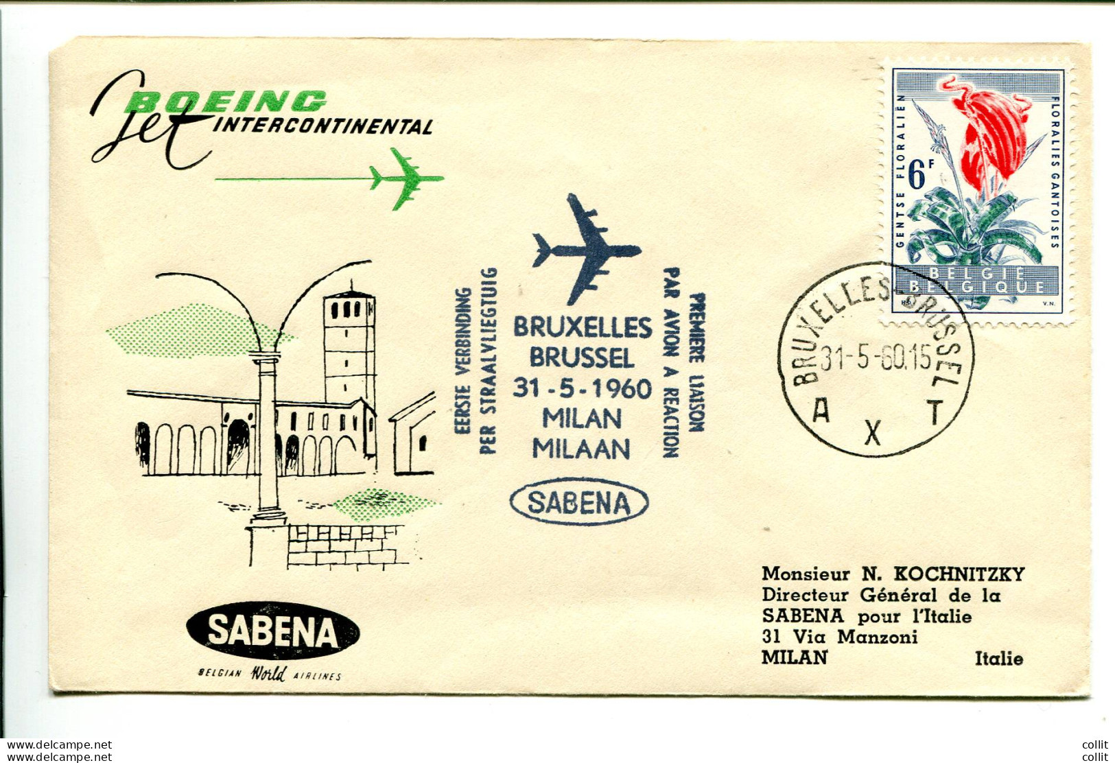 Primo Volo Sabena Bruxelles-Milano Del 31/5/60 - Luftpost