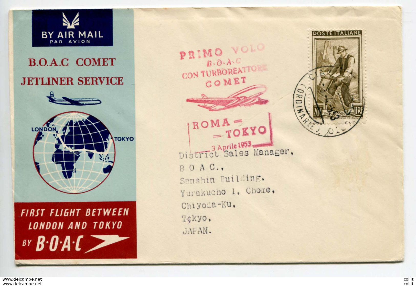 B.O.A.C. Roma/Tokio Del 11.8.52 - Aerogramma Del Primo Volo - Airmail