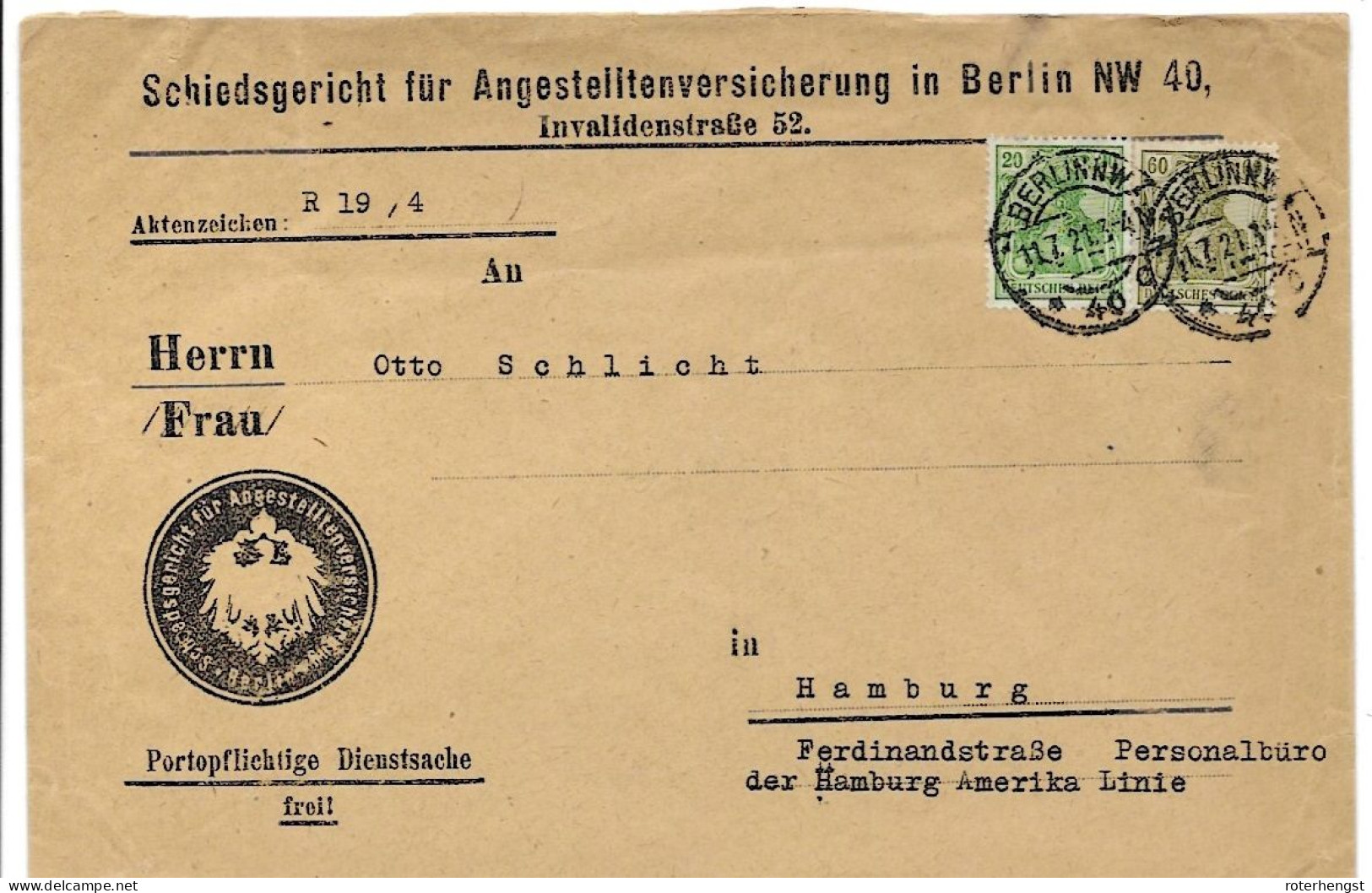 Germany Infla Dienstsache Berlin 11.7.1921 - Lettres & Documents