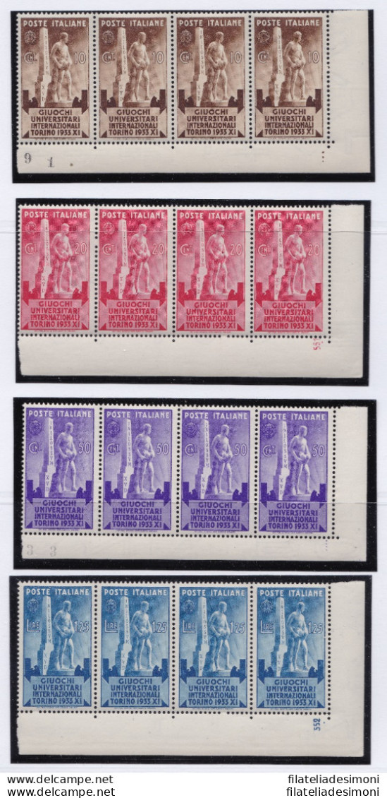 1932 Regno Di Italia, Giochi Universitari, N° 341/344 Serie Di 4 Valori MNH** ANGOLO DI FOGLIO Con Numero Di Tavola O C - Otros & Sin Clasificación