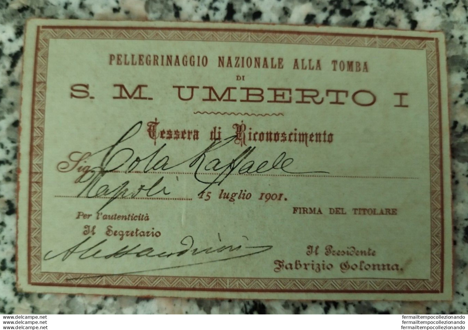 An686 Cartoncino Pellegrinaggio Nazionale Alla Tomba S.m.umberto I 1901 - Mitgliedskarten