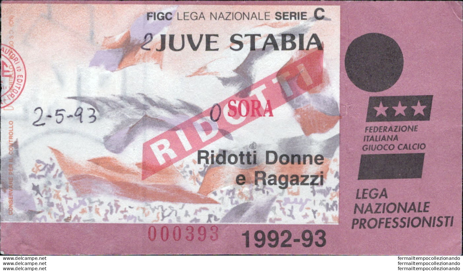 Bl12 Biglietto Calcio Ticket Juve Stabia - Sora 1992-1993 - Toegangskaarten