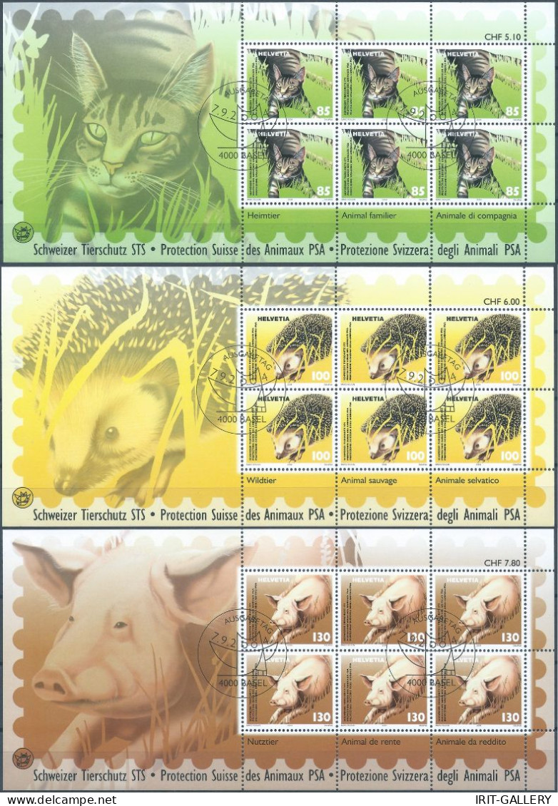 Switzerland-Suisse-HELVETIA,2004 Swiss Animal Protection,Three Mini Sheets With Cancellation From The Day Of Issue,Mint - Blocks & Sheetlets & Panes