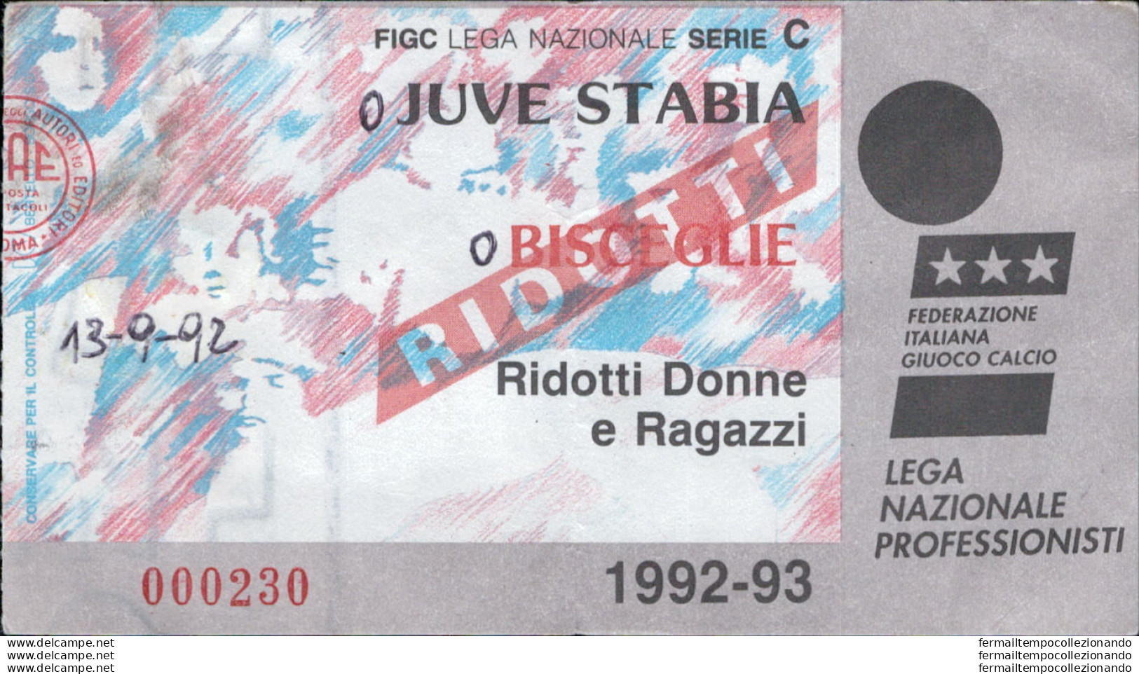 Bl63 Biglietto Calcio Ticket  Juve Stabia  - Bisceglie 1992-93 - Eintrittskarten