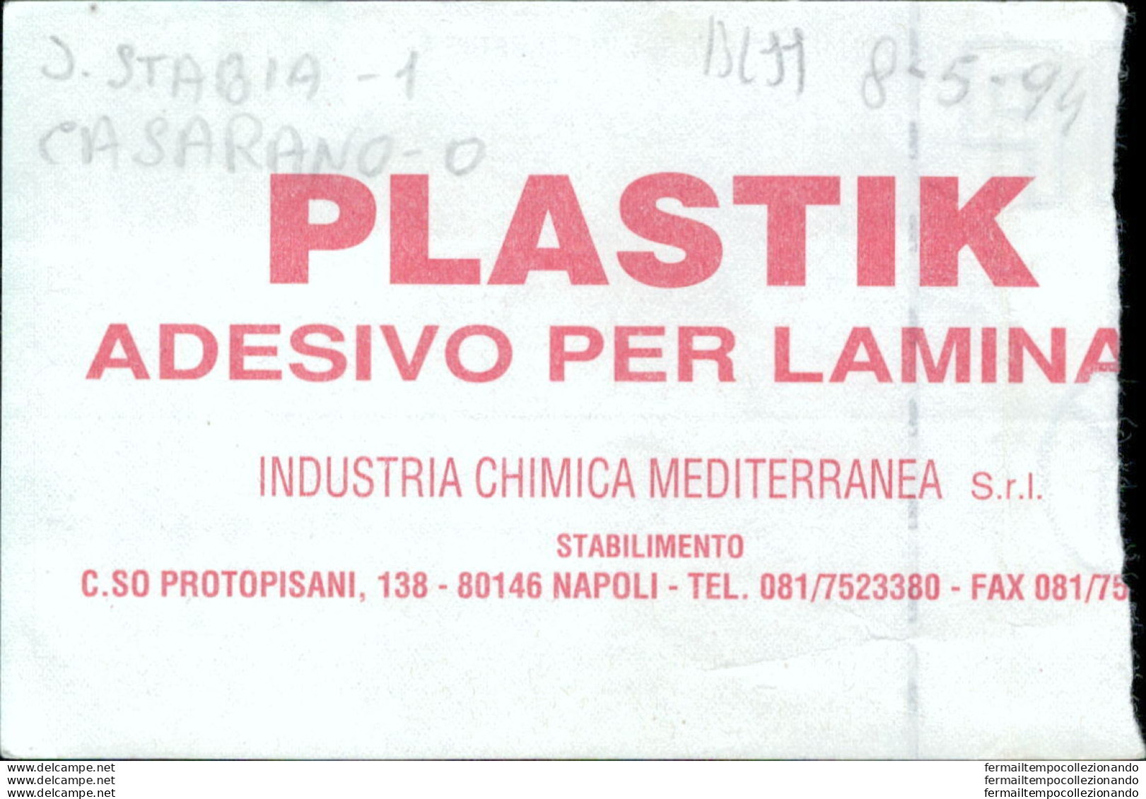 Bl99  Biglietto Calcio Ticket Juve Stabia - Casarano 1993-94 - Eintrittskarten