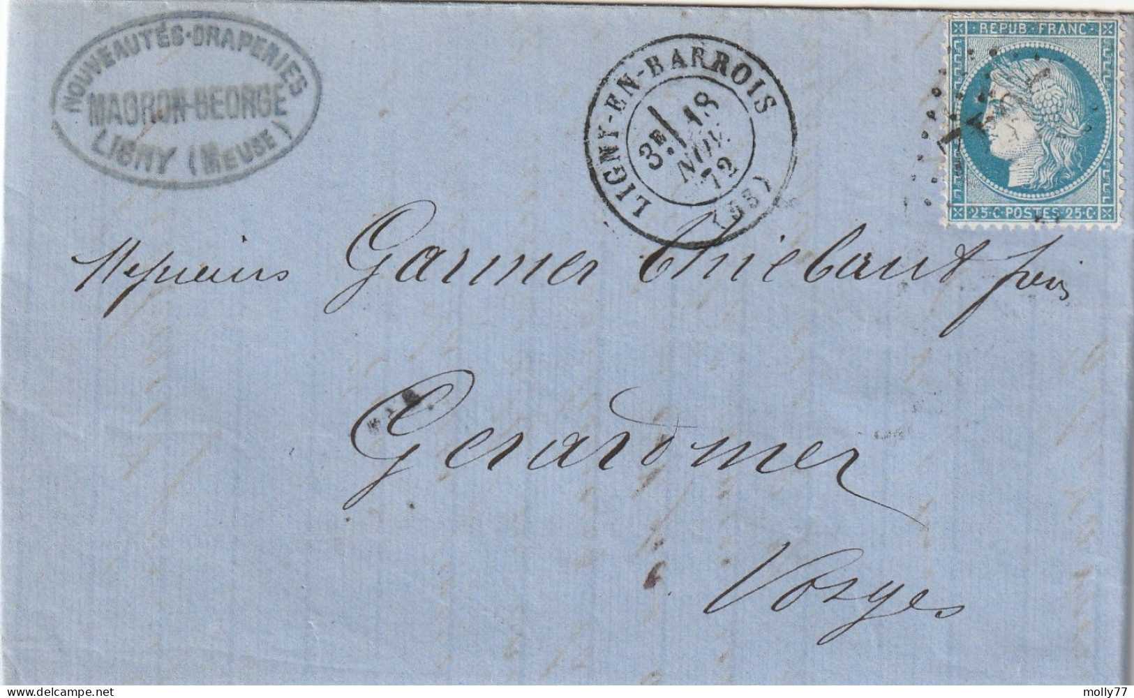 Lettre De Ligny En Barrois à Gérardmer LAC - 1849-1876: Klassik