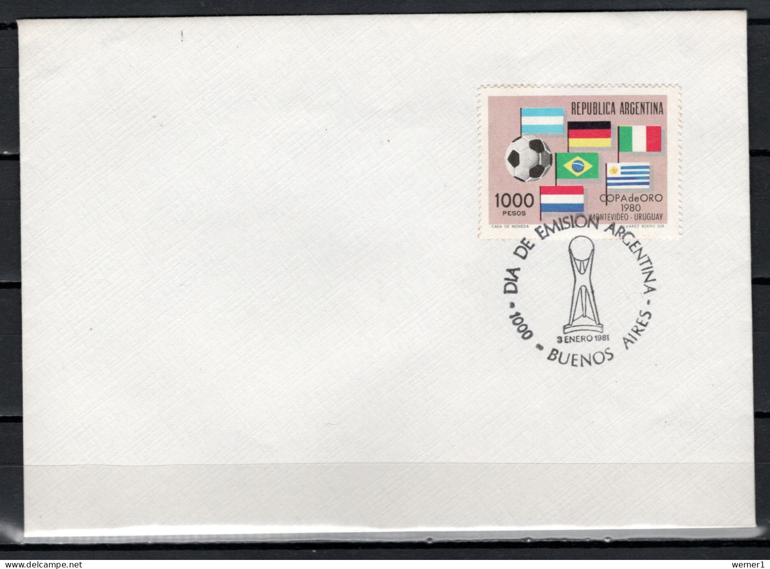 Argentina 1981 Football Soccer Gold Cup Stamp On FDC - Coppa America