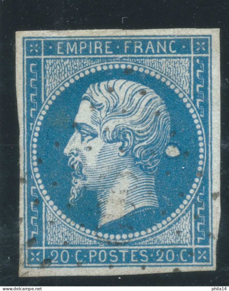 N°14 20c BLEU NAPOLEON TYPE 2 / VARIETE BOULE DERRIERE LA NUQUE - 1853-1860 Napoléon III