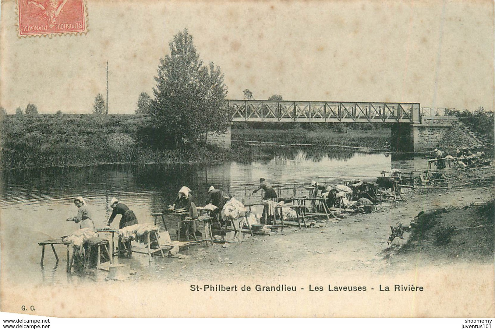 CPA St-Saint Philbert De Grandlieu-Les Laveuses-La Rivière-Timbre     L1934 - Saint-Philbert-de-Grand-Lieu