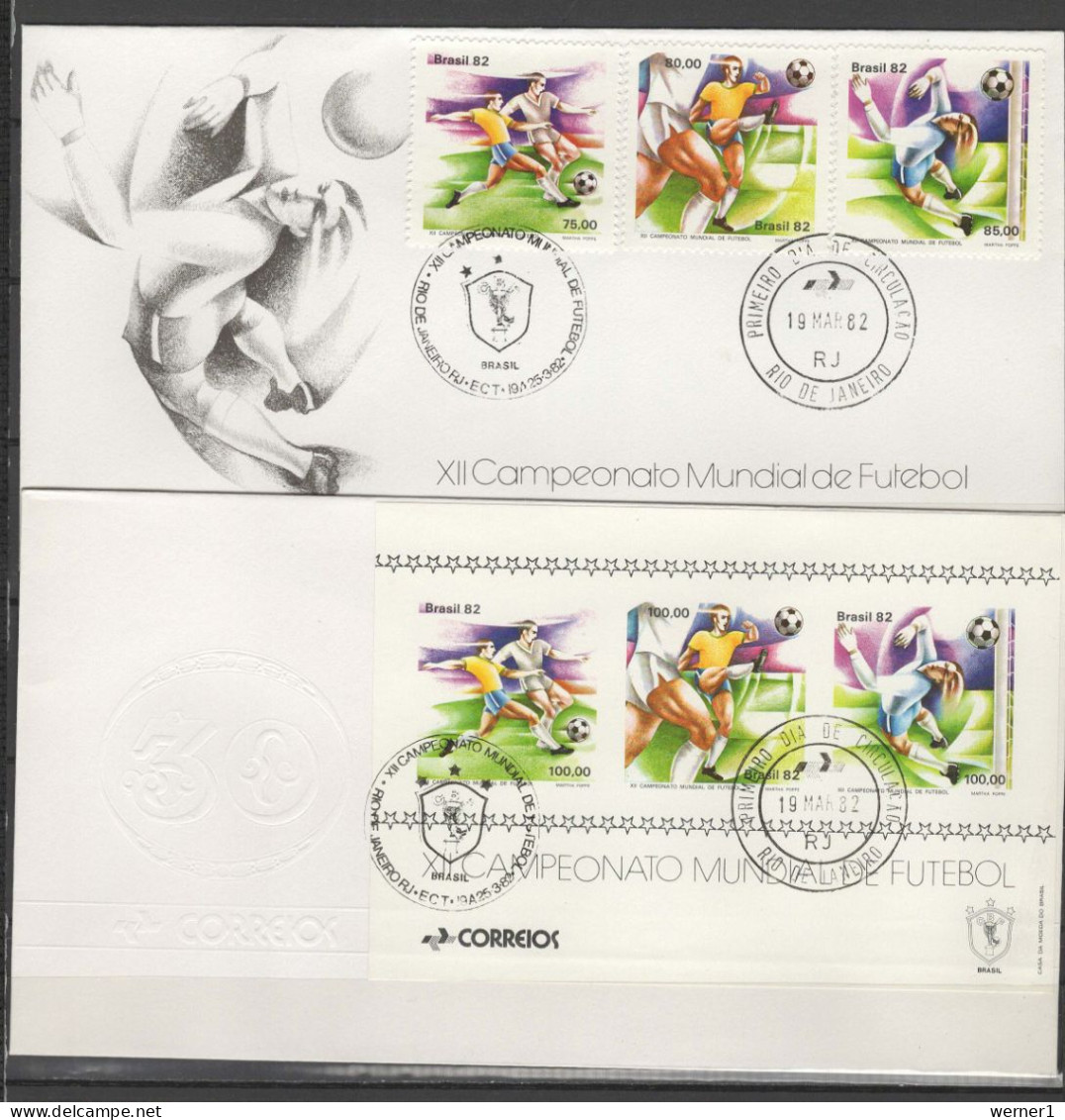 Brazil 1982 Football Soccer World Cup Set Of 3 + S/s On 2 FDC - 1982 – Espagne