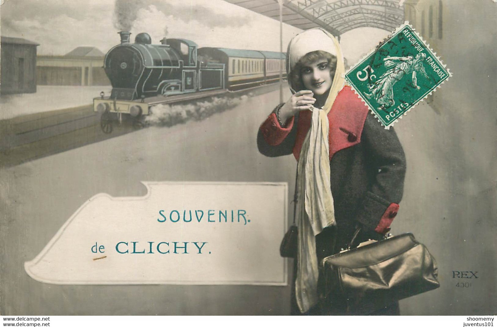 CPA Souvenir De Clichy-Train-Timbre-RARE    L1973 - Clichy