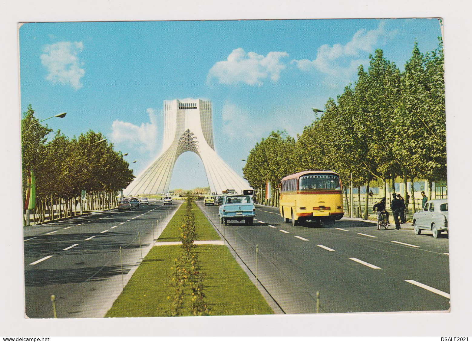 IRAN Teheran MAYDANE SHAHYAD ARYAMEH View, Old Car, Bus, Vintage Photo Postcard RPPc AK (68618) - Iran