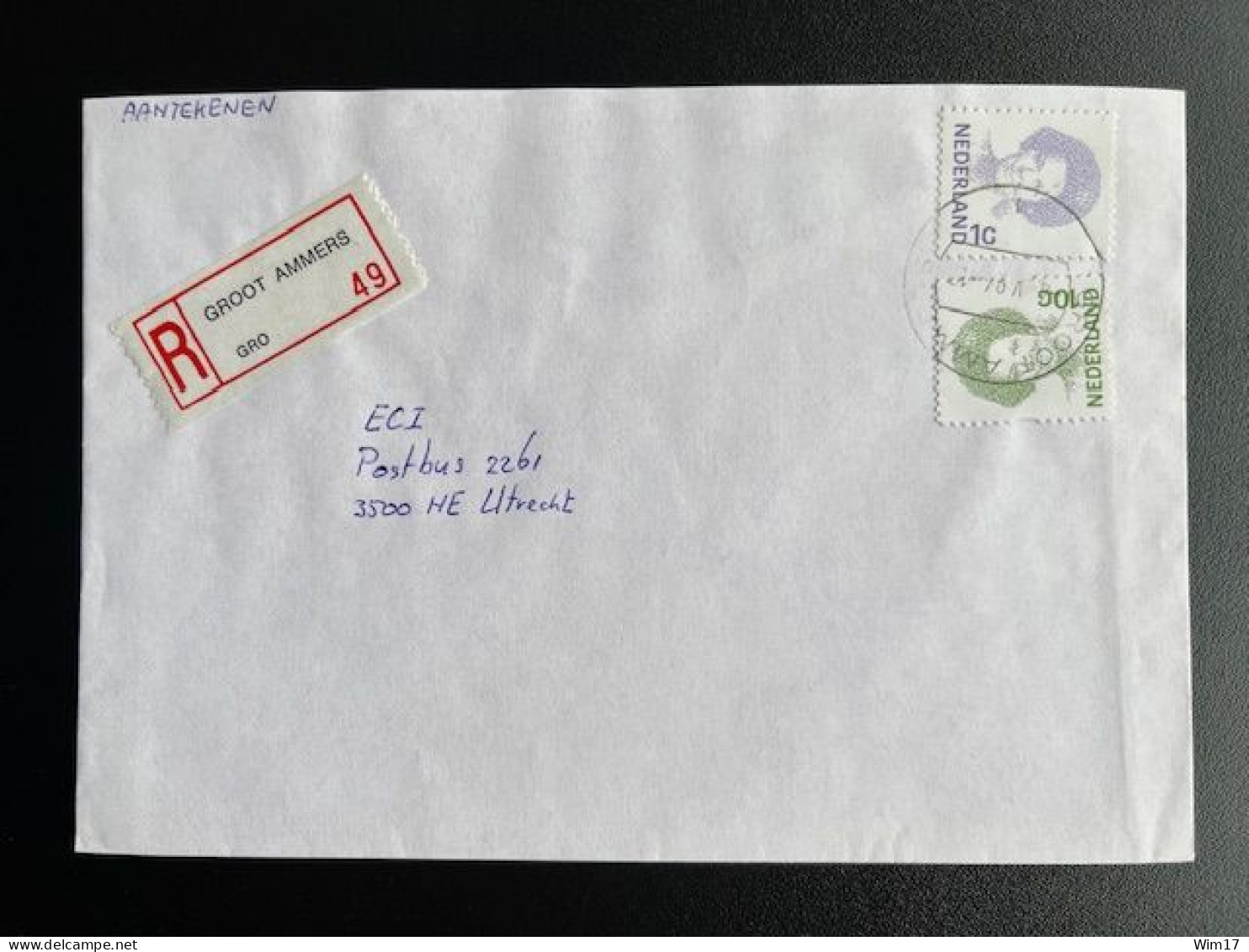 NETHERLANDS 1994 REGISTERED LETTER GROOT AMMERS TO UTRECHT 04-05-1994 NEDERLAND AANGETEKEND - Covers & Documents