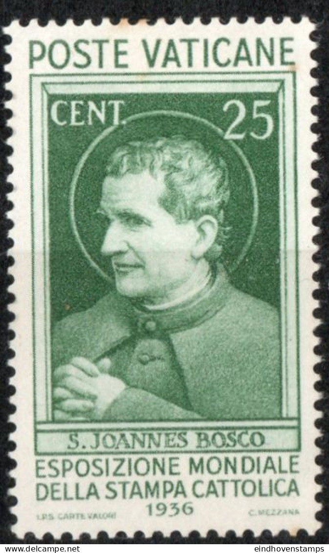 Vatican 1936 25 C World Exhibition Catholic Press Conference 1 Value MH Johannes Bosco,Salesean Preventive System - Ongebruikt