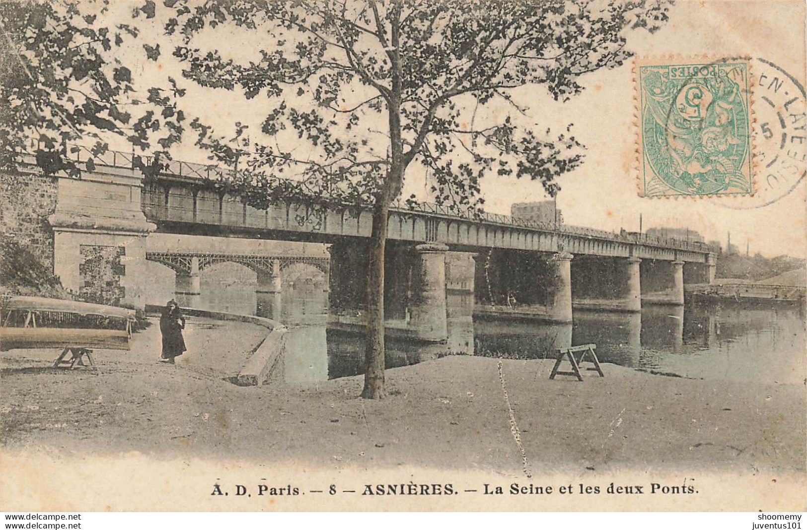 CPA Asnières-La Seine Et Les Deux Ponts-8-Timbre      L2412 - Asnieres Sur Seine