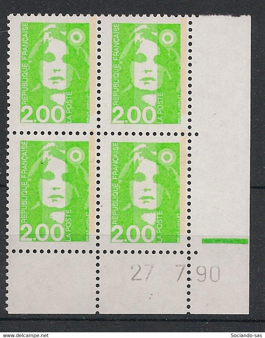 FRANCE - 1990 - N°YT. 2621 - Marianne De Briat 2f Vert Clair - Bloc De 4 Coin Daté - Neuf Luxe ** / MNH / Postfrisch - 1990-1999