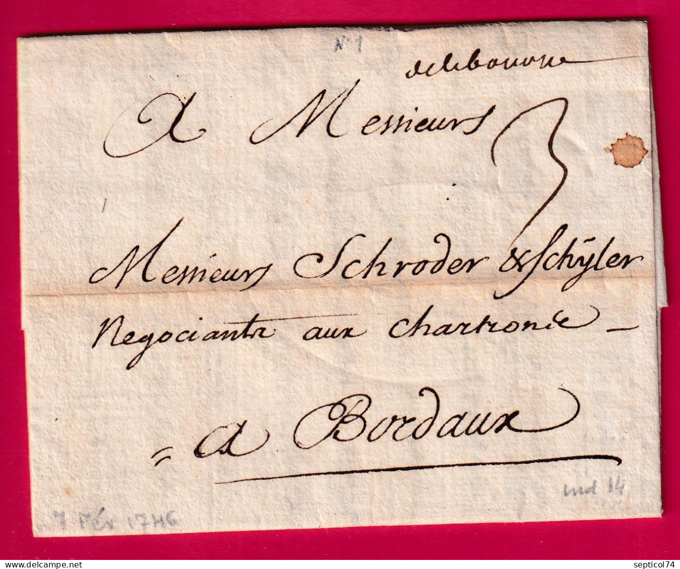 MARQUE MANUSCRIT DE LIBOURNE 1746 GIRONDE INDICE 14 POUR BORDEAUX LETTRE - 1701-1800: Précurseurs XVIII