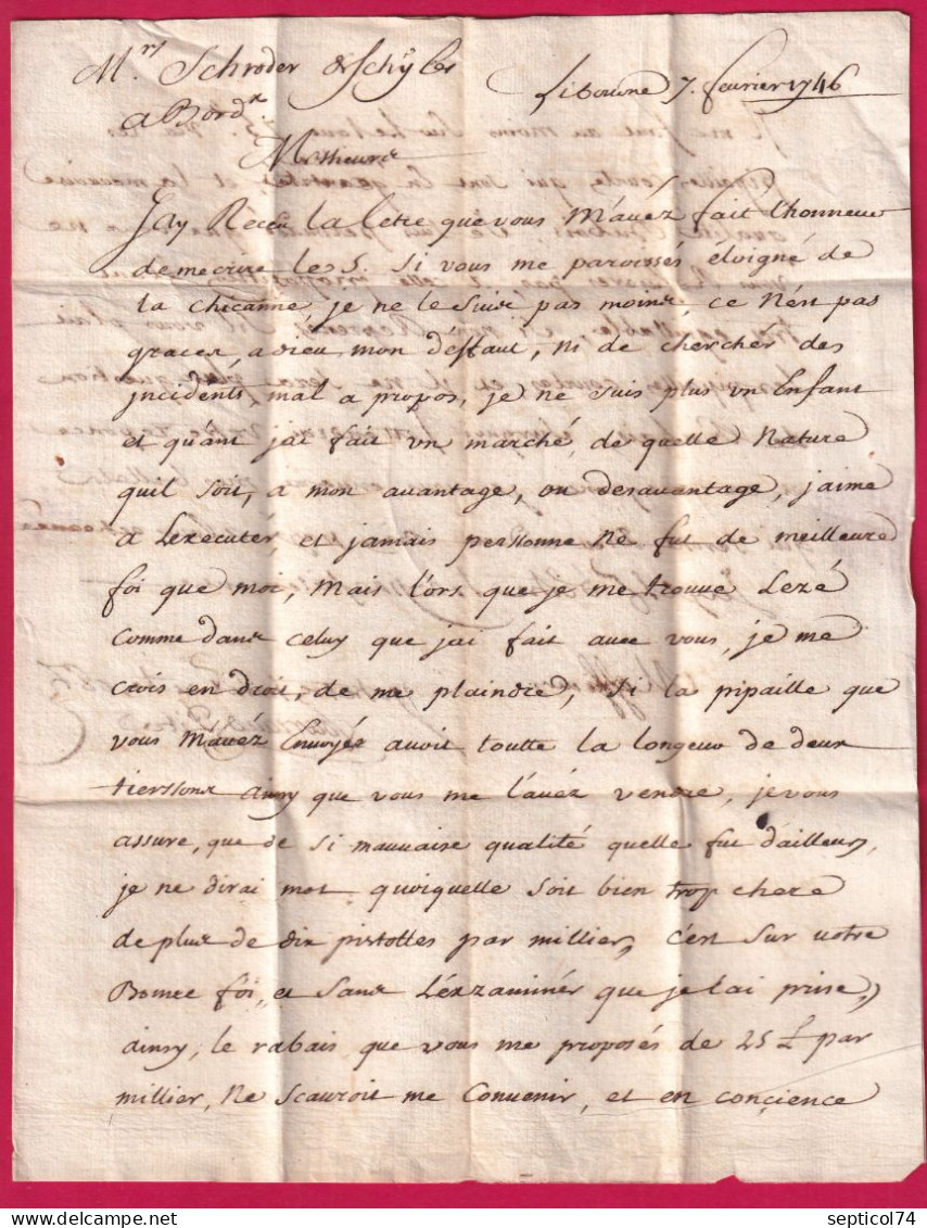 MARQUE MANUSCRIT DE LIBOURNE 1746 GIRONDE INDICE 14 POUR BORDEAUX LETTRE - 1701-1800: Precursors XVIII