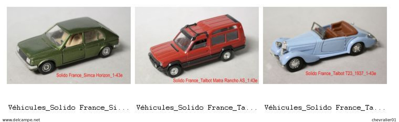 Véhicules_Solido France_lot De 3 Voitures Talbot-Simca-Matra_1-43e - Solido