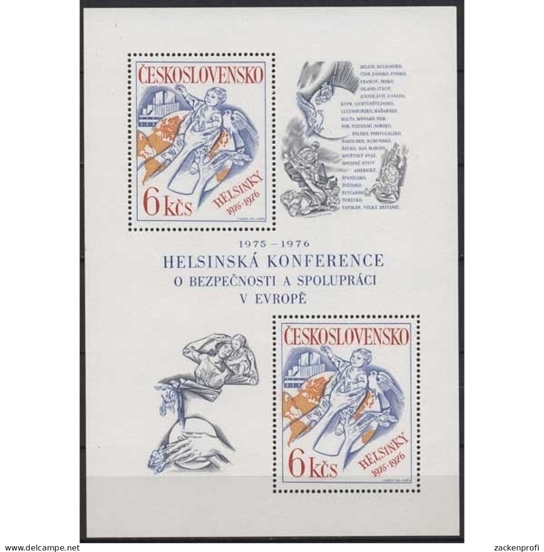 Tschechoslowakei 1976 Jahrestag D.KSZE Helsinki Block 33 Postfrisch (C91829) - Blocks & Kleinbögen