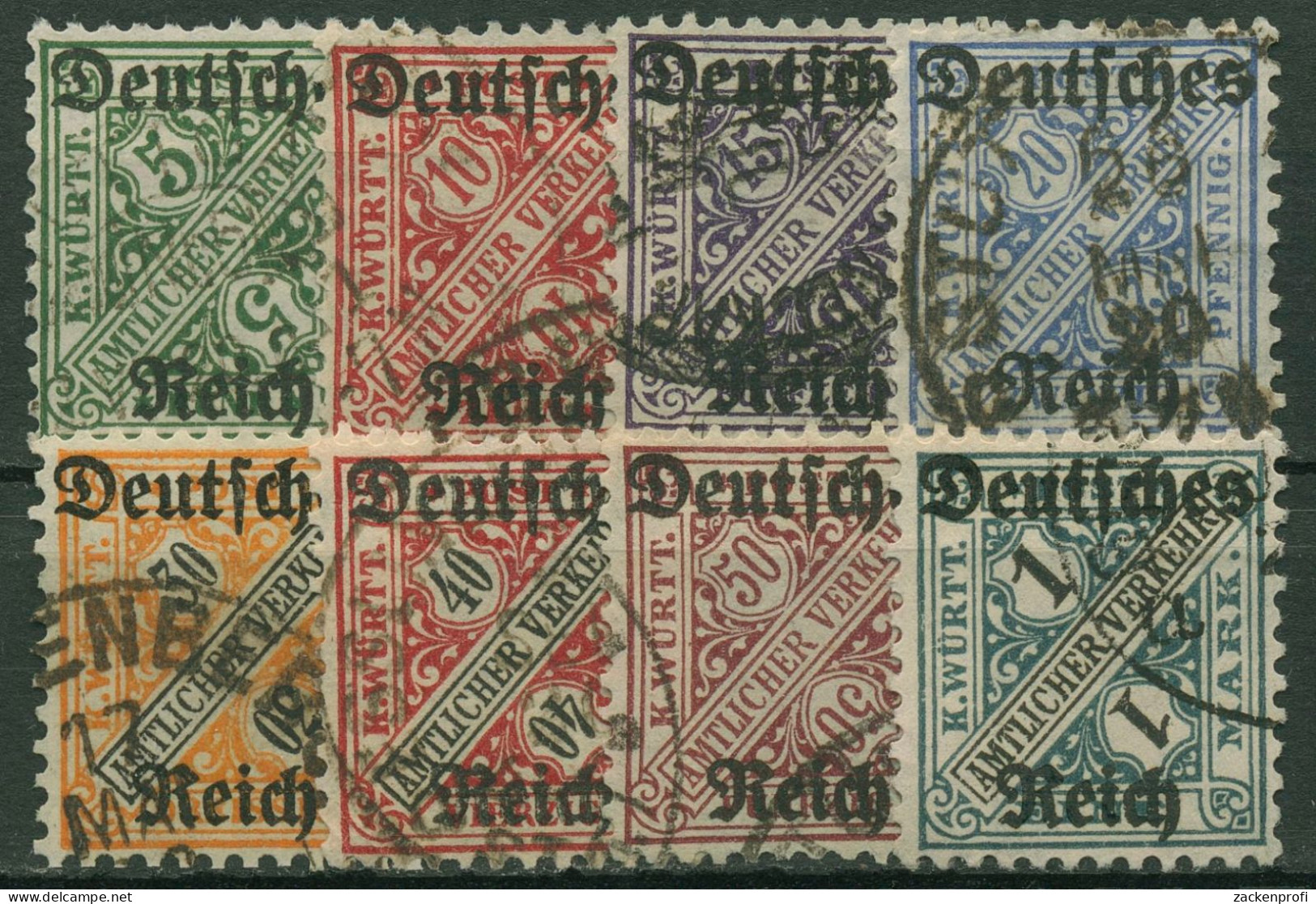 Deutsches Reich Dienstmarken 1920 Württemberg Mit Aufdruck D 57/64 Gestempelt - Dienstmarken